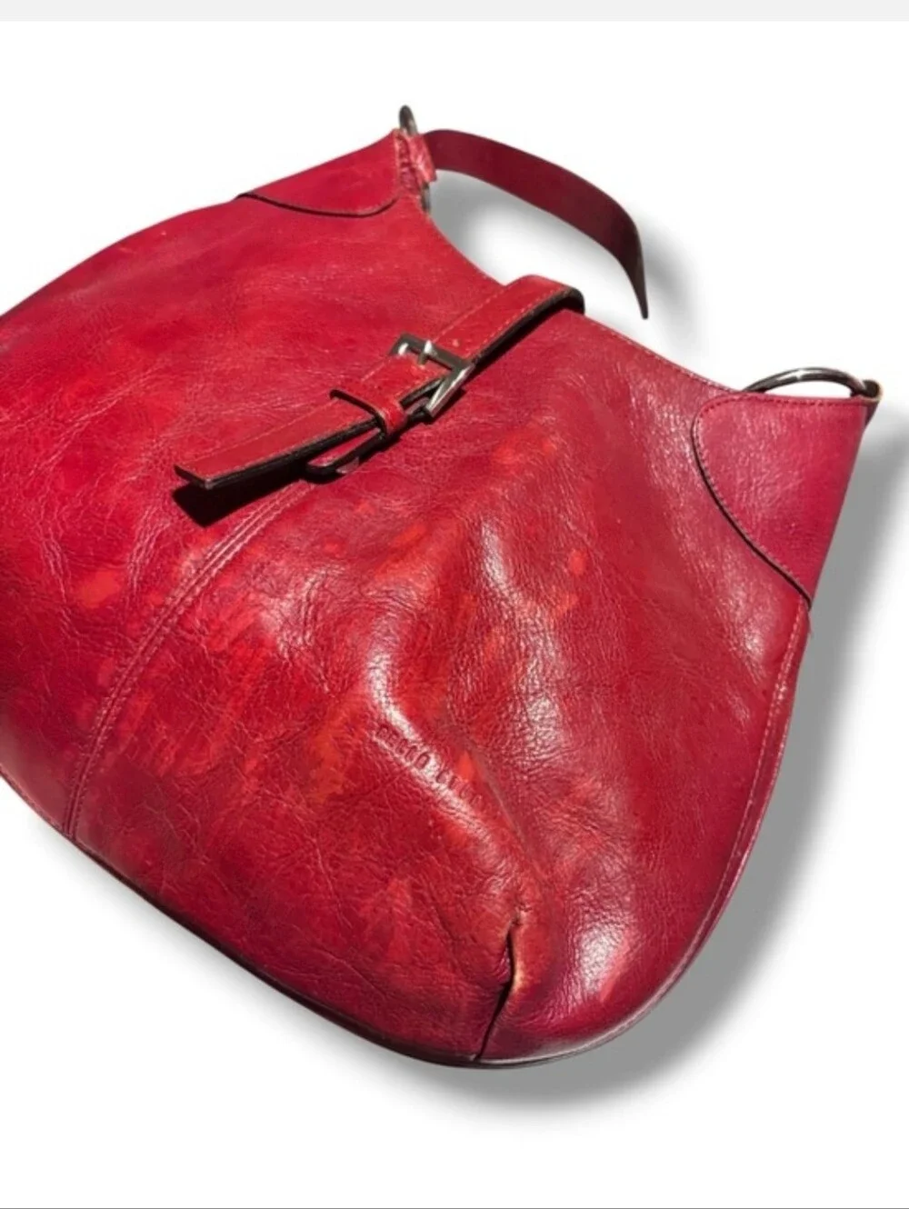 WILSONS LEATHER Red Hobo Shoulder Bag Expandable Bottom Snap Closure VINTAGE